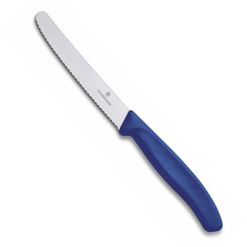 Victorinox, 6.7832, Swiss Classic, Tomaten- und Tafelmesser, Extra scharfe Klinge, mit Wellenschliff, robuster Kunststoff-Griff, Blau, Made in Switzerland, Spülmaschinengeeignet