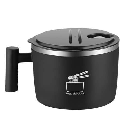 1000ml Rapid Ramen Schüssel Instant Nudeln Vorratstopf 304 Edelstahl Hitze-Isolierung Auslaufschutz (Schwarz)