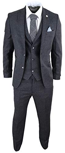 TruClothing.com Herrenanzug 3 Teilig Schwarz Tweed Design Blinders Klassisch