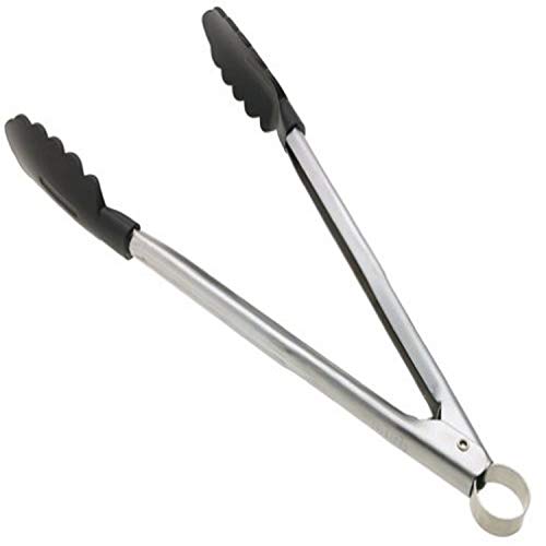 Cuisipro Küchenzange Mit Antihaft-Silikonenden | Schwarz | 24 cm | Zange Küche mit einhändiger Bedienung | mit Aufhängeöse | Hitzebeständig bis 300°C | Grillzange Edelstahl