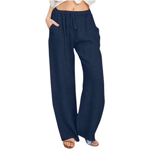 Leinenhose Damen Lang Sommerhose Leicht Casual Hosen Übergröße Baumwolle Leinen Freizeithose Frauen Weite Hose Sommer Locker Strandhose Bequeme Atmungsaktive Loose Pants Elegant Einfarbig Stoffhose