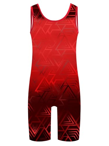 Eandarui Kinder Junge Fahrradtrikot Geometrisch Print Sport Overall U-Ausschnitt Jumpsuit Ärmellos Gymnastik Trainingsanzug Sportwear Rot 158-164