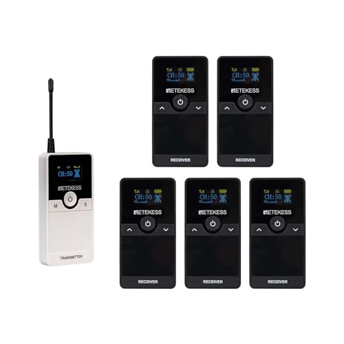 Retekess TT116 Audio-Tourguide-System, Kabelloses Tourguide-System, Tourguide-Mikrofon, Rauschunterdrückung, 200 m, Tourguide-Set für Tourismus, Fabrik, Hochschule (1 Sender, 5 Empfänger)