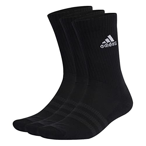 adidas Unisex Cushioned Crew Socks 3 Pairs, Black / White, 42-45