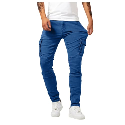 QWUVEDS Modische, übergroße, zerrissene, schmale Jeans für Herren Arbeitsjeans Joggen Herren Baggy Hose Herren Jogginghose Herren Weit Sporthose Herren Lang (Dark Blue, XXL)