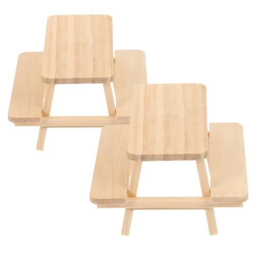 WESIEVYA 2 Stück Holztisch Und Stuhlmodell, Winzige Möbelausstattung Für Mini Puppenhäuser, Puppenhaus Tischmodell, Miniaturszene, Miniatur Picknicktisch, Mini Möbelstück, Mini