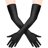 Quelcc Handschuhe Schwarz Lang, 1 Paar Handschuhe Schwarz Kostüm, Handschuhe Damen Elegant, Satin Classic Handschuhe für Frauen Mädchen Halloween Karneval Fasching Fest Party Kostüm