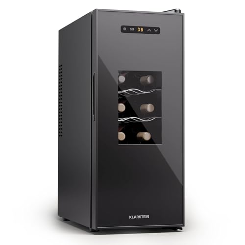 Klarstein Freistehender Weinkühlschrank 1 Zone, Getränkekühlschrank Klein, Kleiner Weinschrank, Wein-Kühlschrank Klein mit Glastür, Indoor/Outdoor Flaschenkühlschrank, Wine Fridge, 12 Flaschen