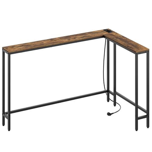 YATINEY Konsolentisch schmal, 180 cm L-förmiger Eingangstisch, 15 cm breit Flurtisch, 3 Kombinationsmodi, 1 Steckdose und 2 USB-Anschlüsse, für Wohnzimmer, Flur, hinter dem Sofa, Vintagebraun XCT07CBR