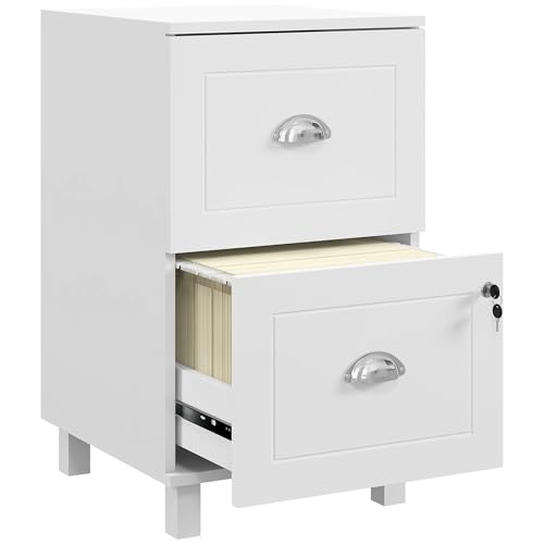 HOMCOM Büro-Schubladenschrank Aktenschrank mit 2 Schubladen Schreibtisch-Schubladenschrank mit Schlössern Hängeregisterschrank für A4 und Letter 40x41,5x67,5 cm Weiß