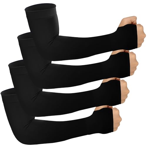 Supmovo Kühlung UV-Schutz Ärmlinge, Arm Sleeves Tattoo Cover für Frauen Männer Radsport Golf Radfahren (4 schwarz)