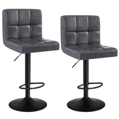 WOLTU Barhocker 2er Set Barstühle Anthrazit, Höhenverstellbar, Drehstühle, Küchenstühle mit Rückenlehne und Fußstütze, Robuster Metallrahmen, gemütliche PU weiche Sitzfläche