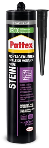 Pattex Montage Stein, starker Montagekleber für Stein, Naturstein und Steinwerkstoffe, Baukleber für alle Materialien*, elastischer Steinkleber für innen und außen**, 1x420g