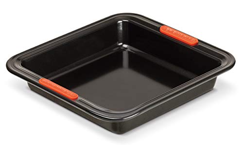 Le Creuset Antihaft Backform, Quadratisch, 23 x 23 x 5 cm, Sauerteigbeständig, Aus Karbonstahl gefertigt, Anthrazit/Orange, 94100929000000