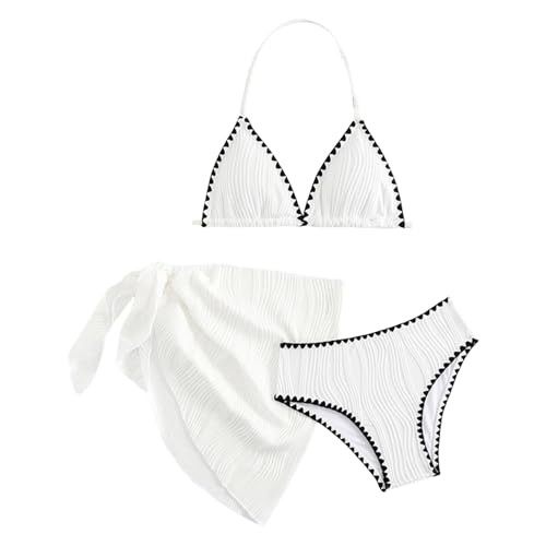 Bikini Teenager Mädchen 3-teiliges Bikini-Sets Sport Badeanzug Verstellbare Bikini Oberteil mit Triangel Bikinihose und Rock Sporty Sommer Strand Bademode Badebekleidung für 8-14 Jahre