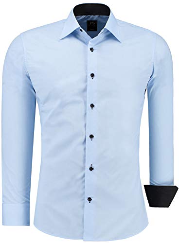 J'S FASHION Herren-Hemd - Slim-Fit - Langarm-Hemd Freizeithemd - Pflegeleicht Bügelleicht - Hellblau L