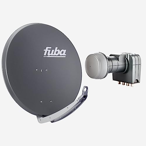 Fuba Sat Anlage 4 Teilnehmer | Satellitenschüssel Komplettset - DAA 850 A Sat-Schüssel 85cm Alu anthrazit + Fuba DEK 417 Quad LNB 4 Teilnehmer (DVB-S2, HDTV, UHD 4K/8K, 3D) mit LTE-Störfilter