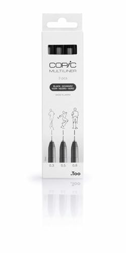 COPIC Multiliner Set, Black, 3 Fineliner in verschiedenen Strichstärken, Zeichen Stifte mit einer feinen Spitze und wasserbeständiger Pigmenttinte