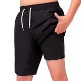 MEILONGER Badehose Jungen 2 in 1 Badeshorts Kinder Schnelltrocknend Boardshorts Bademode Schwimmhosen mit Kompression Innenhose Verstellbare Tunnelzug(Schwarz,164)