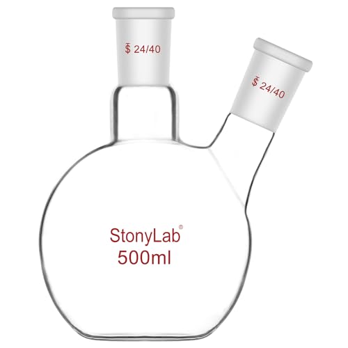 stonylab Flachbodenkolben FBF, Schwerwandiger 2-Hals-Laborkolben Borosilikatglas Flachboden Siedekolben mit 24/40 Standard-Gelenk, 500 ml