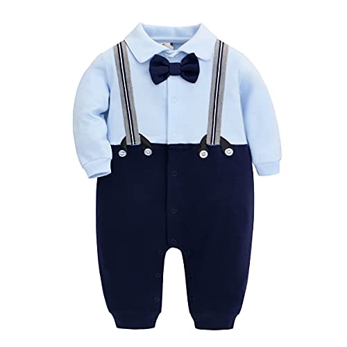 Famuka Baby Junge Anzug Strampler Hochzeit Taufe Babykleidung Taufanzug Festanzug (3 Monate, Blau)