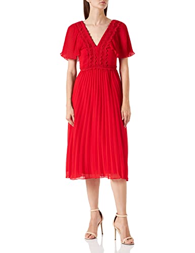 Amazon-Marke: TRUTH & FABLE Damen Partykleid mit Plisseefalten, Rot (Red Red), 32, Label:XXS