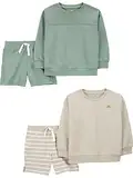 Simple Joys by Carter's Baby-Jungen 4-Piece French Terry Long-Sleeve Shirts and Shorts Playwear Set Spielbekleidungssets, Beige Streifen/Flaschengrün, 3 Jahre (4er Pack)