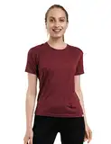 Merino.tech 100% Merino Shirt Damen Wandern - Merinowolle Tshirt Damen Kurzarm - Sport Thermo Unterhemd - Natürlich Weich Unterwäsche Damen (Medium, Burgundy Wine Crewneck)