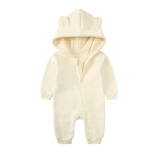 Alunsito Baby Neugeborenes Jumpsuit Langarm Kapuze Dickes Winter Fleece Outwear Schneeanzug Schlafanzug für Mädchen Jungen 59 Gelb 0-3 Monate