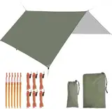 Tarp, Zeltplane für Hängematte, 3m x 3m Wasserdicht Tarp mit Ösen + 6 Erdnägel+ 6 Seilen, Regenschutz Sonnenschutz Hammock Zeltunterlage für Ourdoor Camping