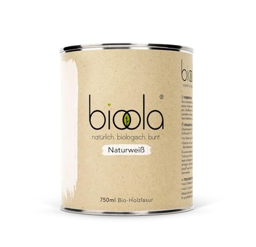 BIOOLA® colour - 100% natürlich-biologische Lasur für Kinderspielzeug sowie Holz und Möbel im Wohn- & Schlafbereich - vegan & plastikfrei - Naturweiß, 750 ml