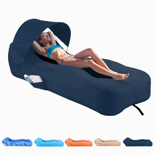 Aufblasbare Liege, Luftsofa mit einzigartigem Sonnenschutz-Design, aufblasbares Strandbett mit Kissen, wasserdicht, aufblasbare Couch, Campingstuhl, Hängematte für Wandern, Hinterhof, Reisen, Strand,