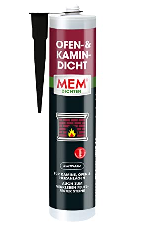 MEM Ofen- & Kamin-Dicht, Dichtungsmasse für Heizanlagen, offene Kamine und Öfen, Auch zum Verkleben und Verfugen geeignet, Hochtemperaturbeständig bis +1200C°, 310 ml Kartusche, Schwarz