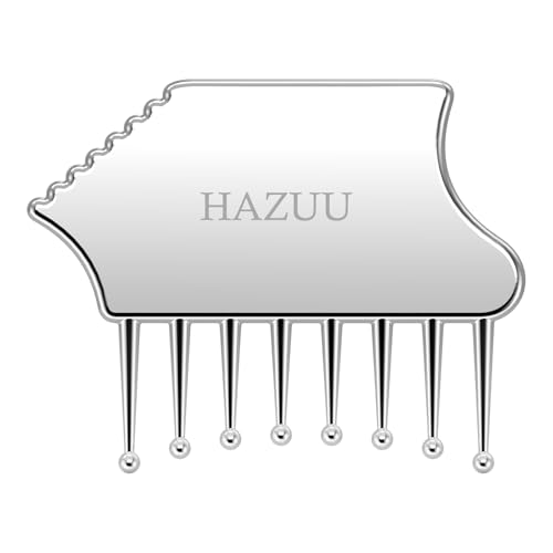 HAZUU Tragbares Kopfhaut-Massagegerät aus Edelstahl - Guasha-Schabewerkzeug für Kopf, Nacken, Schultern, Beine und Arme - ideal für wohltuende Linderung (Comb Shape)