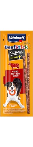 Vitakraft Beef Stick School, Hundesnack, dünne Fleisch-Sticks, mit Rind, zur Belohnung und Training, zur besseren Konzentration, ohne Zusatz von Zucker (1x 10 Stück)