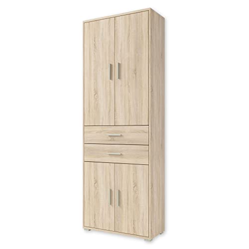 Stella Trading Office Line Aktenschrank in Eiche Sonoma Optik-Hoher Büroschrank mit 4 Türen-Modernes Büromöbel Komplettset, Holzwerkstoff, 79 x 220 x 35 cm