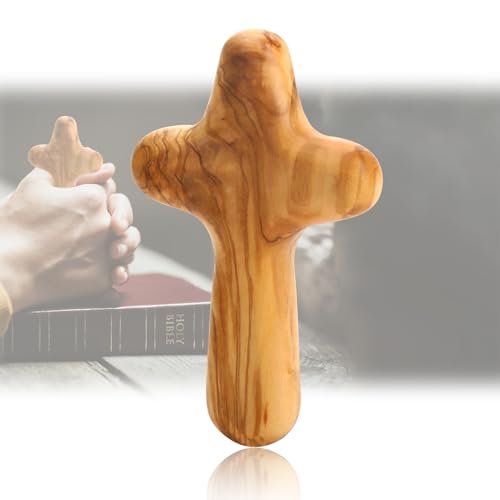 10 cm langes Olivenholz-Kreuz, natürliche Holzmaserung, ergonomisches Design für Komfort, Konfirmation, katholisches christliches Kreuz, Geschenke für Gebet, Meditation und Unterstützung bei Krankheit