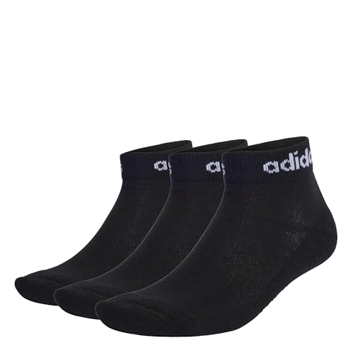 adidas Unisex Kinder Think Linear Ankle Socks 3 Pairs, Black/White, 7-8 Years