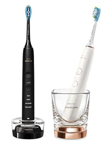 Philips Sonicare DiamondClean Serie 9000 – Duo Kit mit 2x fortschrittlichen elektrischen Zahnbürsten für sauberere Zähne und Zahnfleisch mit mobiler App, Schwarz + Roségold (Modell HX9914/57), Schwarz