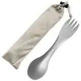 QEEYON Titan Löffel/Spork, Multifunktional Camping Besteck 2 in1 Titanium Löffel Gabel, Wiederverwendbares Ultraleichtes Spork Titan Besteck mit Aufbewahrungstasche für Wandern