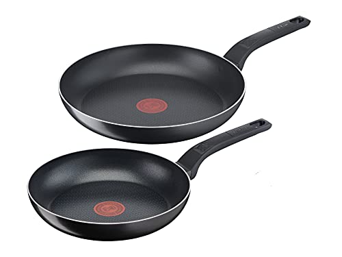 Tefal Easy Cook & Clean Bratpfannen-Set 24/28 cm, Antihaftbeschichtung, Thermo-Signal Temperaturindikator, Schwarz, B5559033