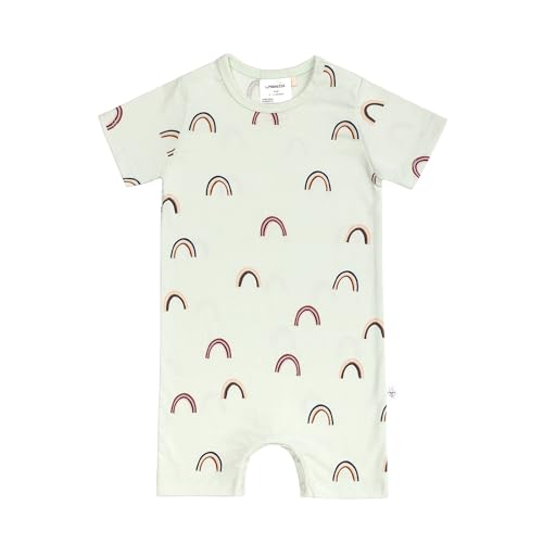 LÄSSIG Baby Jumpsuit kurzarm Schlafanzug aus Bio-Baumwolle GOTS zertifiziert/Playsuit Rainbow mint, Größe 74/80, Alter 7-12 Monate