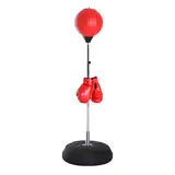 SPORTNOW Boxsack, Boxständer mit Handschuhe, Punchingball, 1,26-1,44 m Höhenverstellbarer Standboxball, Standboxtrainer für Boxing, Zuhause Kunstleder Rot