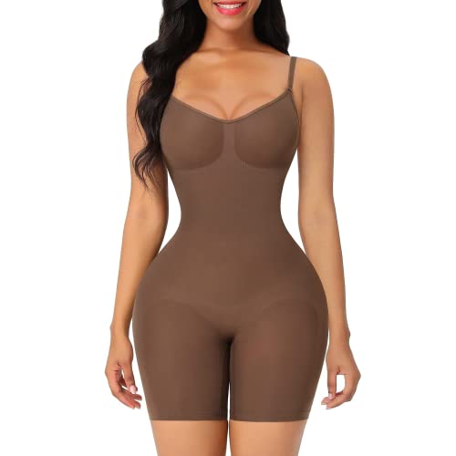 FeelinGirl Body Shaper Damen Bauchkontrolle Nahtlos Shapewear Ganzkörper Überbrust Figurenformend Übergröße Taillenmieder Butt-Heber Rückenstütze Braun 5XL