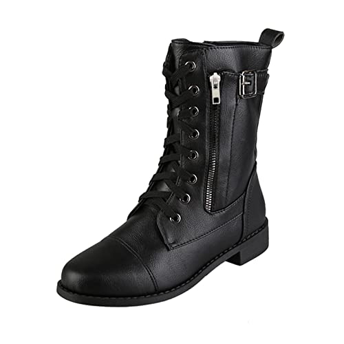 Stiefeletten Damen Boots Ferse Seite Motorrad Chunky Stiefel Schuhe für Frauen Zipper Booties Stiefel Stiefel Stiefel Damenstiefel (Black, 38)