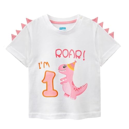 Baby Geburtstag Shirt Dinosaurier T-Shirt Mädchen Kurzarm Geschenk 1 Jahr Tshirt 100% Baumwolle T-Rex Tee Weiß Top Tee für Infant Girl