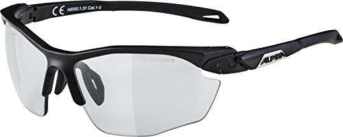 ALPINA Twist Five HR V - Selbsttönende, Bruchfeste und Beschlagfreie Sport und Fahrradbrille mit 100 Prozent, UV-Schutz Für Erwachsene, black matt, One Size