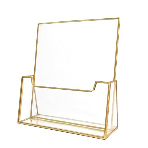 Feyarl Gold Broschürenhalter Prospekthalter Glas Flyer-Ständer Prospekte Karten Werbung Halter Flyer Trifold Halter Glas Display Stand für Broschüren Zeitschriften Literatur Display Theke