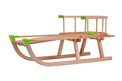 GaGadumi Holzschlitten 90 cm mit Rückenlehne und Zugseil langlebiger Rodel Schneeschlitten Davoser Schlitten für Kinder und Erwachsene Holzrodel FSC Holz