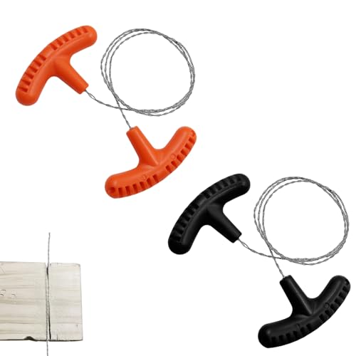 2Stk Schneidedraht mit Griff,62-68cm Edelstahl Drahtsäge,Handkettensäge für Outdoor Survival Camping Reiseausrüstung überlebensausrüstung Holz,Seilsäge,Sägedraht,Notfall-Drahtsäge,Stahldraht-sägerolle